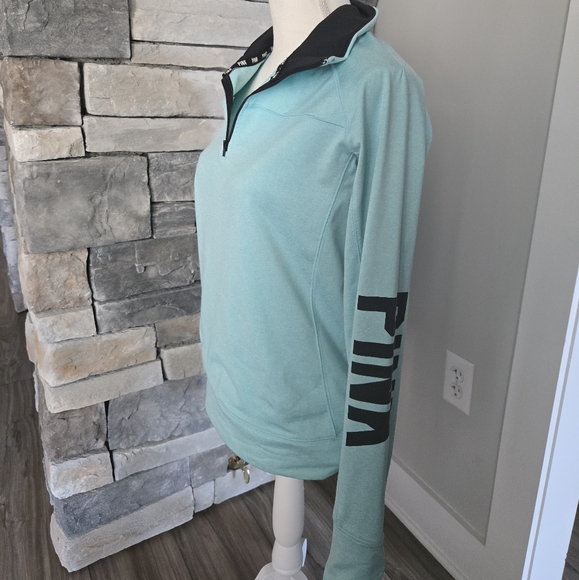 PINK Victoria's Secret Teal & Black Quarter-Zip Sweatshirt Size Medium - Picture 2 of 5